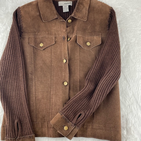 Vintage brown leather sweater jacket button up - Picture 1 of 6